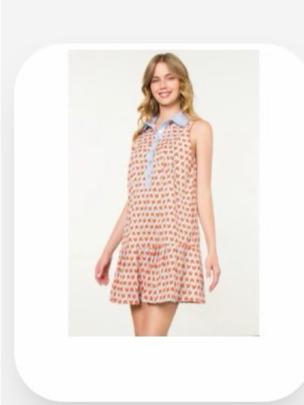 THML Peach Printed Sleeveless Mini with Light Blue Collar Detail